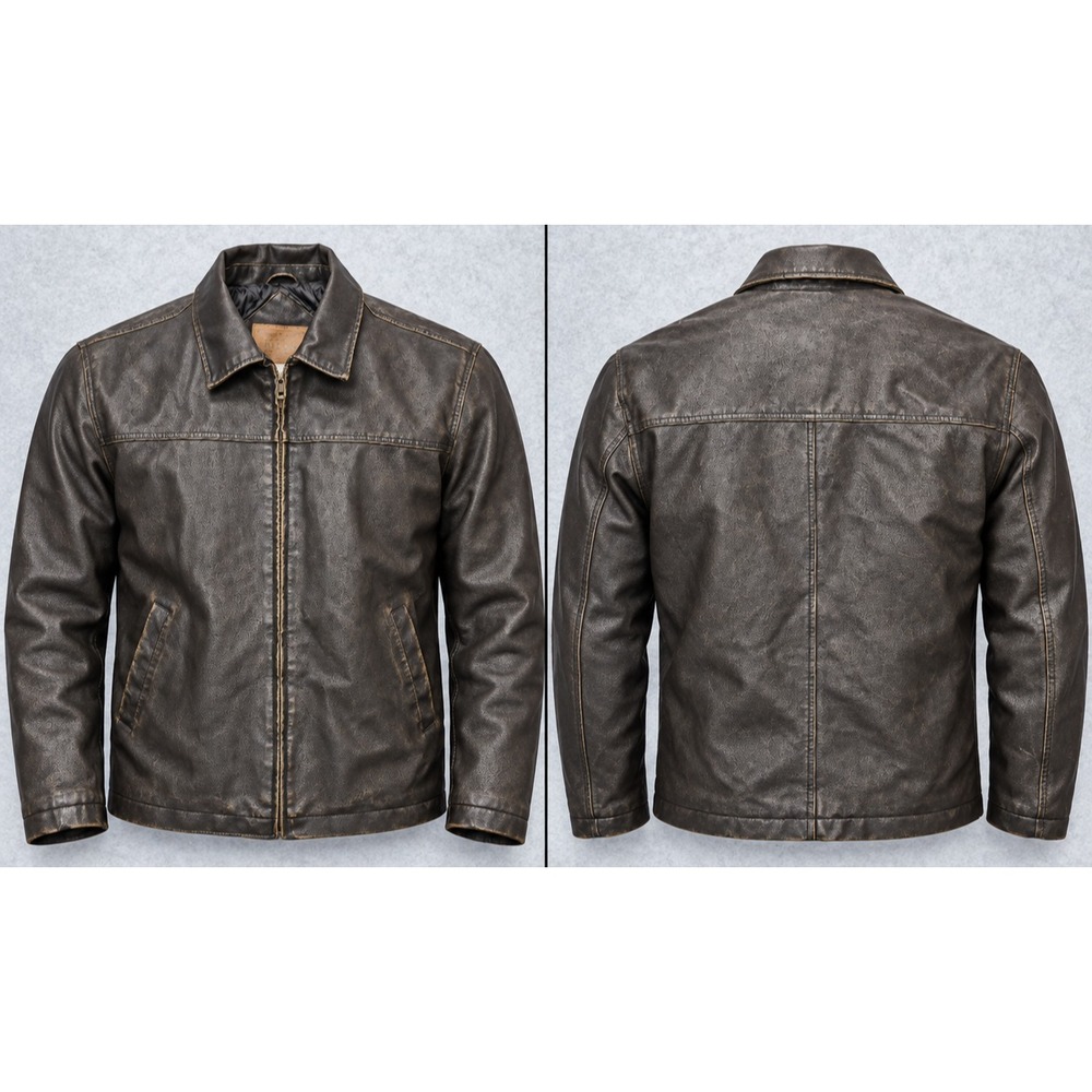 Arizona Jean Co Faux Leather Jacket Mens XL Distressed Brown Quilted Biker Coat